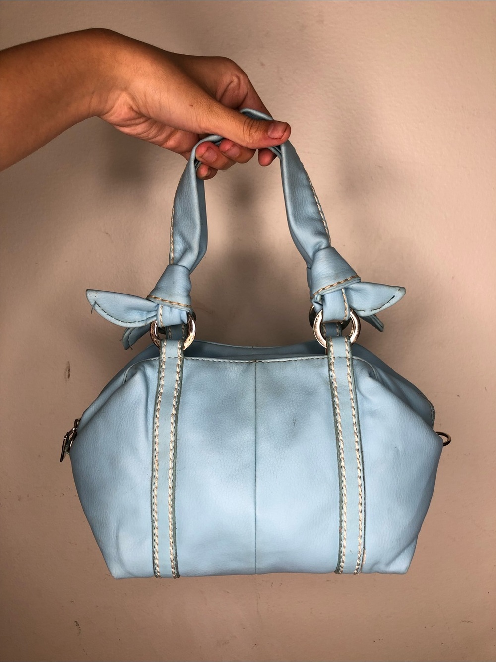 Light Blue Women’s Leather Top-Handle Bag